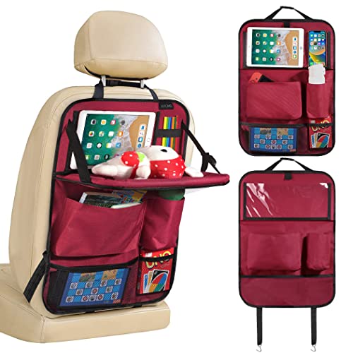 Car Backseat Organizer with Foldable Tablet Holder (Red / 1 Pack with Food Tray)