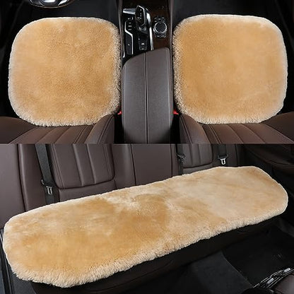 Genuine Sheepskin Car Rear Seat Rear Cover for Fuzzy Fur Wool Cushion (Honey Beige)