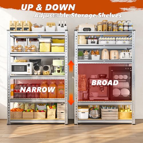 5 Tier Garage Shelving for Pantry Garage (Silver)