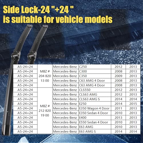 Front Wiper Blades 24"+24" Replacement for Benz C E CLS (24+24)
