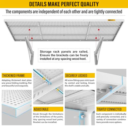 2Pack 1.64x4ft Adjustable Metal Garage Wall Shelving Heavy Duty Garage Storage Shelf Wall Mounted White (1.64x4ft-2Pack / White)