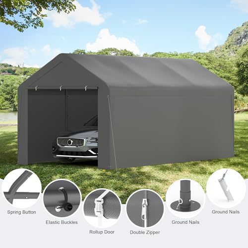 Carport 10‘ x 20’ Garage Car Canopy w (Gray / 10' x 20' /with side)