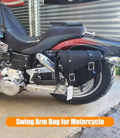 Motorcycle Saddle Bags Leather Motorcycle Solo Swing Arm Bag For Softails Sportsters Choppers Waterproof Side Bags (Left Side / Black)