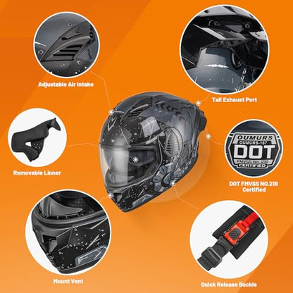Modular Motorcycle Helmets Full Face Flip up Street Bike Motorcycle Helmet for Unisex Adult Model (Future Gray / XX-Large)