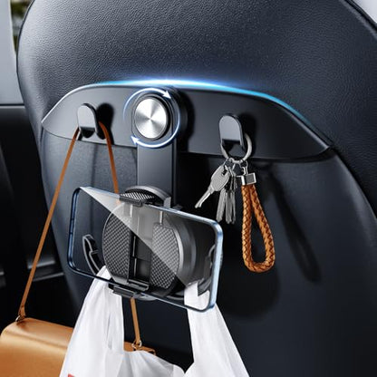 1 Pack Car Seat Hooks & Phone Mount for Tesla Model Y (Metallic Black)
