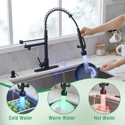 LED Commercial Kitchen Faucets with Pull Down Sprayer Matte Black (Matte Black)