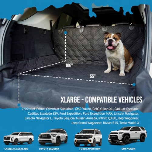 Bulldogology SUV Cargo Liner for Dogs 55"x106" Heavy Duty Pet Trunk Cargo Cover (Standard Black / XL)