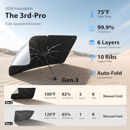 2026 Upgraded Windshield Sun Shade Umbrella for Toyota Camry [Precision Custom Fit (For Toyota Camry (2000-2026))