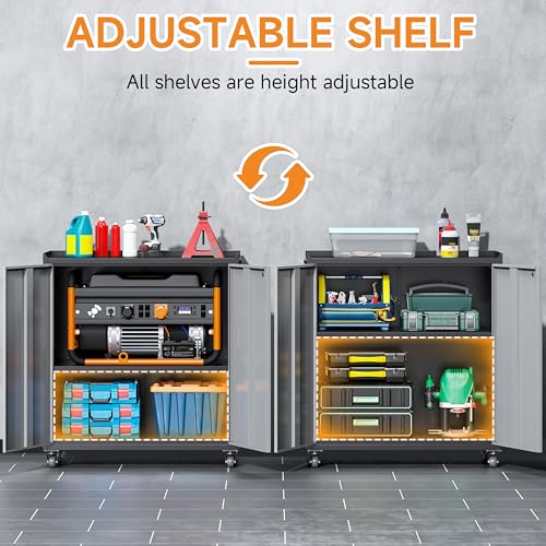 Metal Garage Storage Cabinet with Wheels (Black&gray / 34.3"H Tool Cabinet(2-Door))