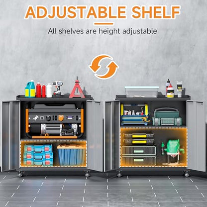 Metal Garage Storage Cabinet with Wheels (Black&gray / 34.3"H Tool Cabinet(2-Door))