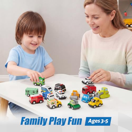 18 Pcs Pull Back City Cars and Trucks Toy Vehicles Set