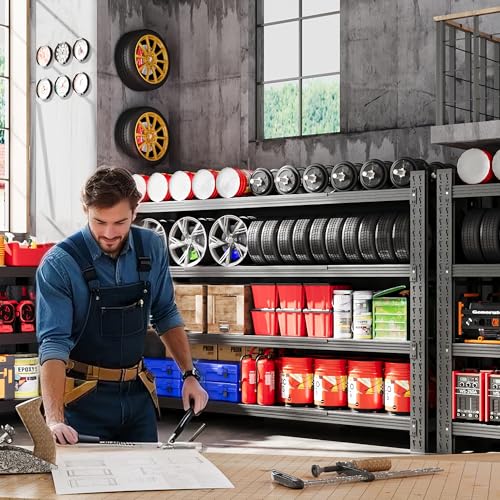 71.3” Wide Heavy Duty Metal Garage Shelving (Matte Black / 71"Wx24"Dx70"H)