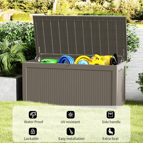 320 Gallon Outdoor Storage Box Patio Deck Box Waterproof (Grey / 320 Gallon)