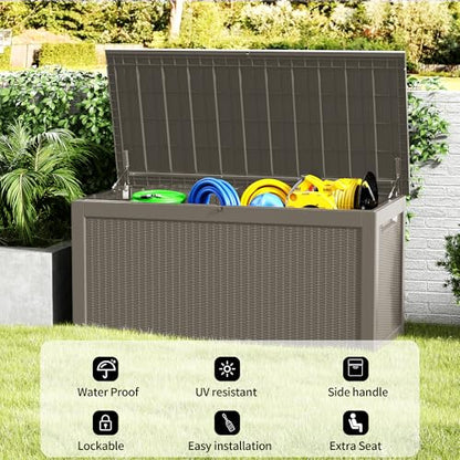 320 Gallon Outdoor Storage Box Patio Deck Box Waterproof (Grey / 320 Gallon)