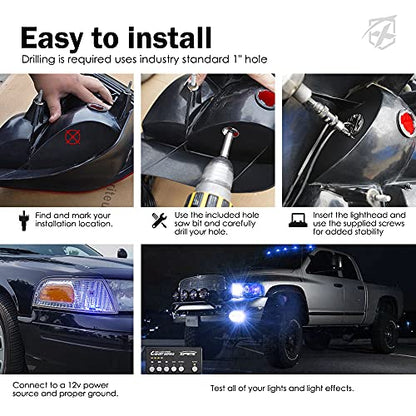 Blue LED Hideaway Strobe Lights Kit (Blue / 4 pcs)
