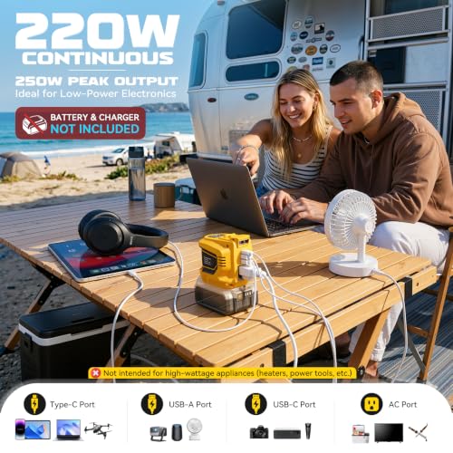 220W Power Inverter Compatible with DeWALT 20V Battery (2-pack / Yellow)