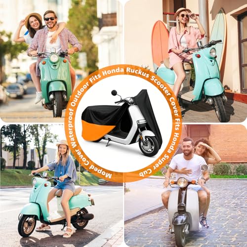 Moped Cover Scooter Cover Waterproof Outdoor Vespa Cover Small Scooter Cover Moped Accessory for Honda 50cc Motorcycles (S-72 inch / Black&Orange)