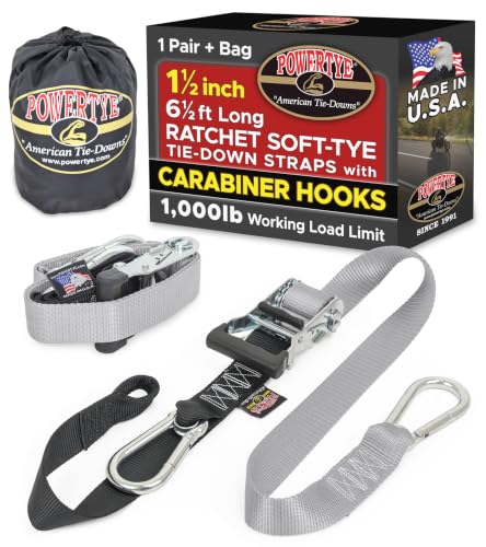 1.5 inch x 6.5ft Ratchet Straps w (6.5 ft + Storage Bag / Silver)