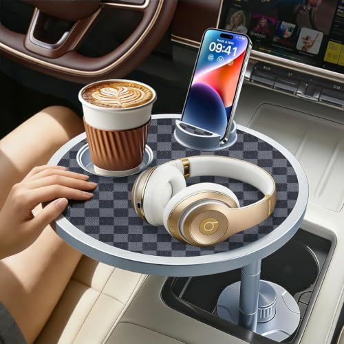 Car Desk for Laptop 360° Rotating Tesla Tray with Cup Holder Phone Stand (𝗥𝗼𝘂𝗻𝗱 · Grey&Black / 𝗔𝗺𝗮𝘇𝗼𝗻 𝗖𝗵𝗼𝗶𝗰𝗲)