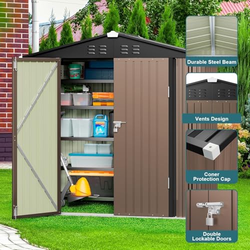 6 x 4 FT Outdoor Storage Shed (Brown / 6' x 4' FT/Peaked-roof)