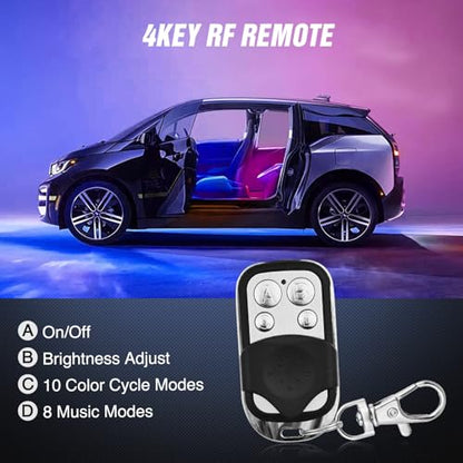 4PCS Interior Car Strip Lights Cigarette Lighter Dream Color RGB (12V Dream Color Lights - APP+Remote)