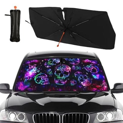 Neon Skull Butterflies Car Windshield Sunshade Umbrella Retractable Sun Shade for Car Upgraded Umbrella Front Window Sun Shade Cover UV Blocks Heat Insulation Sunshades (One Size / Style3)