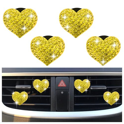 4PCS Heart Shaped Car Vent Clips with Rhinestone (Yellow)