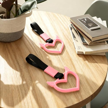 2 Pcs Devil Heart Shaped Car Handle Strap (Pink)