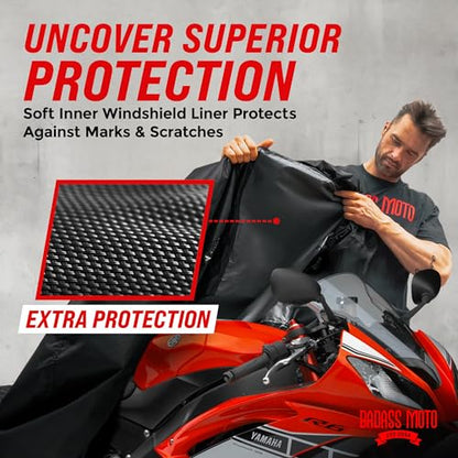 All Season Motorcycle Cover for Mid (Badass Black / [M] 96"L x 38"W x 55"H)