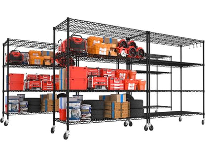 55.5" Wx24 x80 Heavy Duty Metal Wire Storage Shelving with Wheels (55.5"W x 24"D x 80"H)