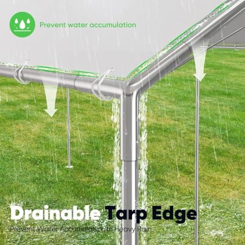 10x20 ft Heavy Duty Car Canopy Galvanized Frame Carport Outdoor Party Tent Boat Shelter with 3 Reinforced Steel Cables (Gainsboro / 10'x20')
