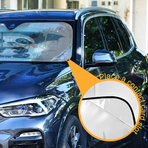 Car Windshield Sun Shade Funny Cute Panda Bear Holding Umbrella Foldable Car Front Windshield Sunshade Blocks UV Rays Sun Visor Sun Heat Protection for Car Truck SUV to Keep Your Vehicle Cool (Small / Cute Panda)