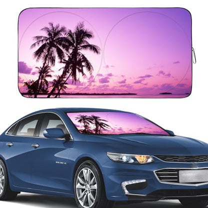 Sunshade for Car Windshield with Tropical Palm Tree Design (Sunset / Large)