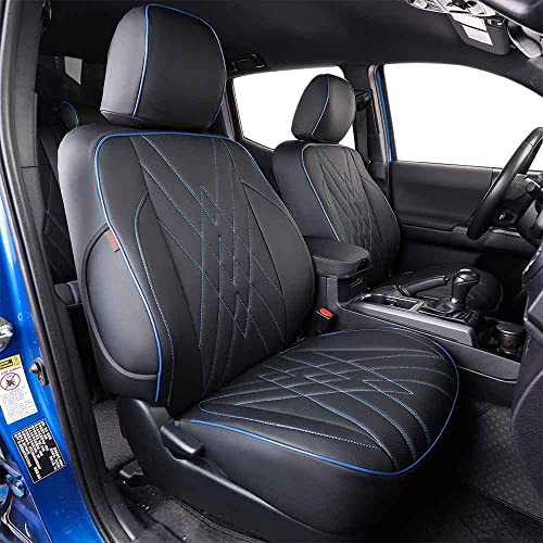Tacoma Leather Car Seat Covers Custom Fit for Toyota Tacoma 2012 2013 2014 2015 (Leather (Black with Blue Trim) / 2012-2015 Tacoma Full Set (Regular Seats))