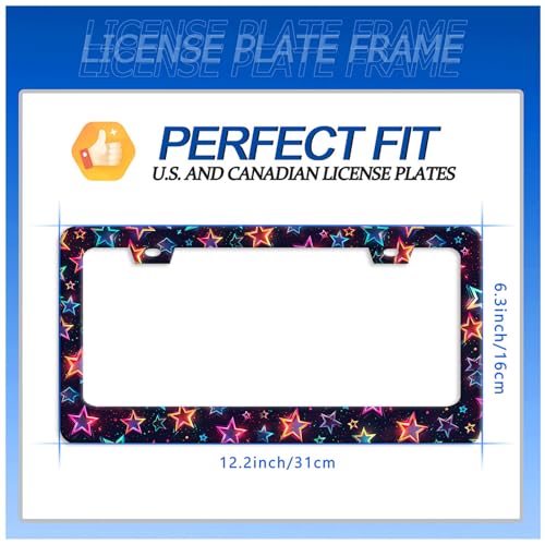 Colorful Stars License Plate Frame Stainless Steel Accessory 12.3x6.3 Inch (Colorful Cute Stars)
