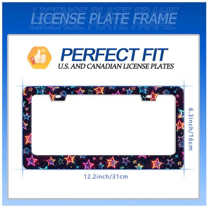 Colorful Stars License Plate Frame Stainless Steel Accessory 12.3x6.3 Inch (Colorful Cute Stars)