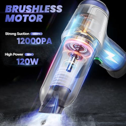 Handheld Car Vacuum Portable Cordless 15000Pa Blue (Blue)