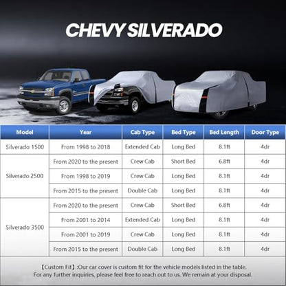 Multi Layer Chevy Silverado 2500HD (W.Fit Silverado 2500HD/3500HD Crew Cab SB / White Truck Cover)