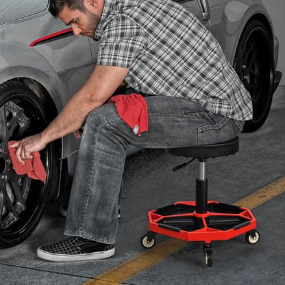 Adjustable Mechanics Stool with Wheels (Red)