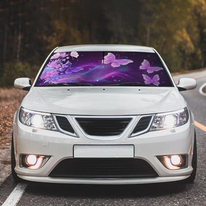 Butterfly Flowers Car Windshield Sun Shade Umbrella Bendable Handle Foldable Funny Sunshade for Car Windshield Block UV Rays Keep Vehicle Cool for Most Sedans SUV Trucks Cars 57"x30" (147*75cm,33*11cm / Butterfly 3)
