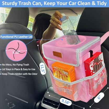 Leak Proof Car Trash Can with Lid Large Pink (Pink / 3 Gallons)