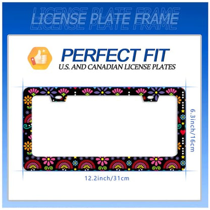 Folk Flowers License Plate Frame Stainless Steel Accessory 12.3x6.3 Inch (Folk Flower Vintage Floral)