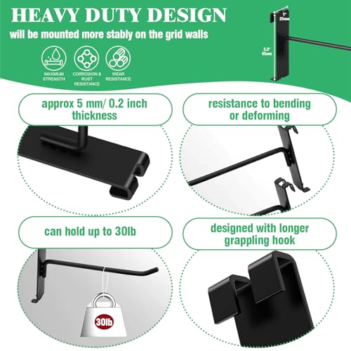 40Pcs 4" Gridwall Display Hooks Assortment Set (4"/10 CM / Black)