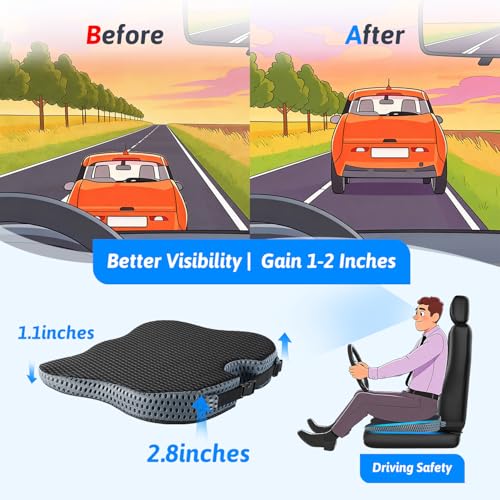 Wedge Car Seat Cushion for Better Visibility & Sciatica Pain Relief (Black)