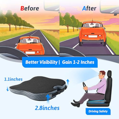 Wedge Car Seat Cushion for Better Visibility & Sciatica Pain Relief (Black)