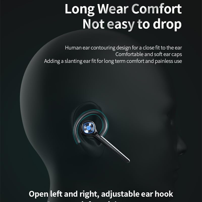 Wireless Bluetooth Earpiece Headphone Dual Noise Cancelling Mic Painless Open (Single Ear Black)