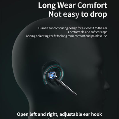 Wireless Bluetooth Earpiece Headphone Dual Noise Cancelling Mic Painless Open (Single Ear Black)