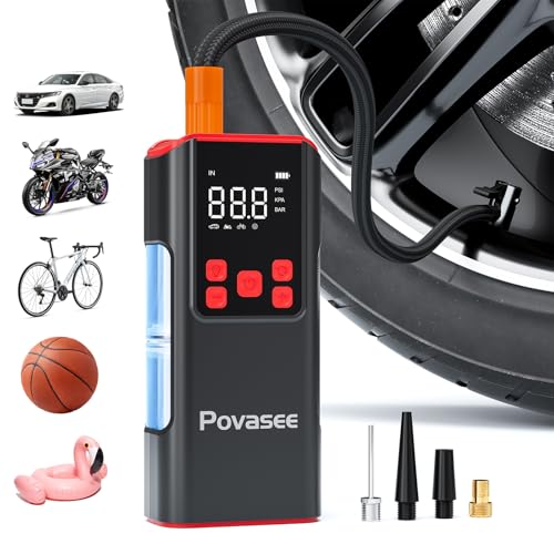 Tire Inflator Portable Air Compressor Povasee 150PSI Portable Air Pump for Tires Cordless Car Tire Inflator with LCD Display (A8-NEW)