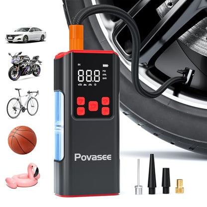 Tire Inflator Portable Air Compressor Povasee 150PSI Portable Air Pump for Tires Cordless Car Tire Inflator with LCD Display (A8-NEW)