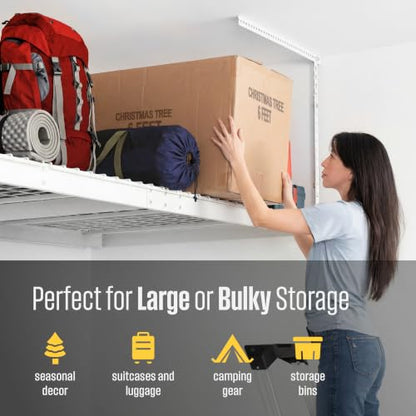 White 4x8 Overhead Storage Rack w (White / 12"-21")